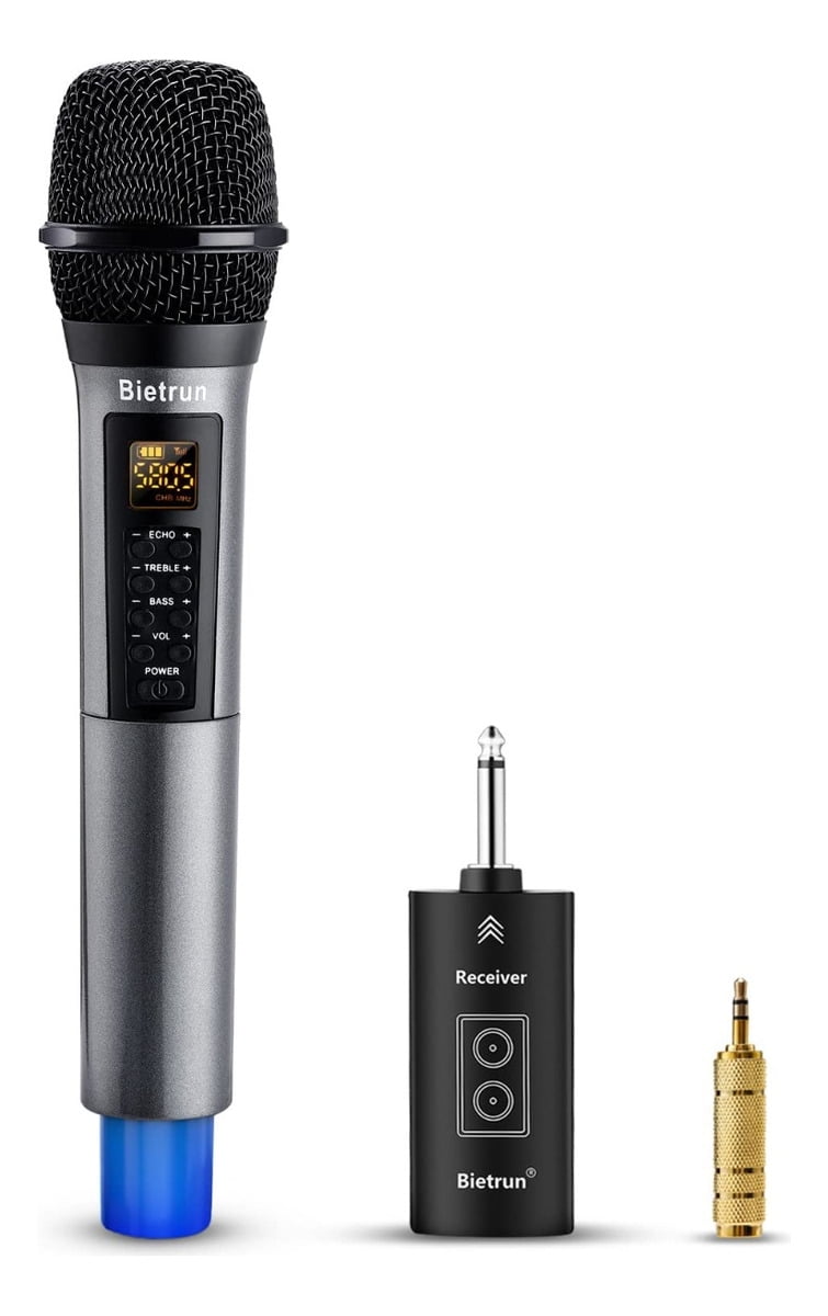 Wireless Microphone, Uhf Metal Dynamic Handheld Karaoke Mic, Rechargeable Receiver (Work 6hs),160ft Range, for Karaoke, Singing, Stage, Wedding, Speech, Karaoke Machine, Speaker, Amplifier, Mixer