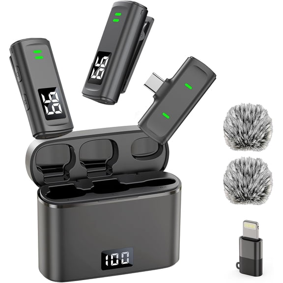 Wireless Microphone for iPhone 15 16, Android, iPad, Lavalier Mini Mic for Video Recording Video Blog Tiktok, USB C Cell Phone Microphone with Noise Cancellation, 35H Charging Case, 75ft Transfer