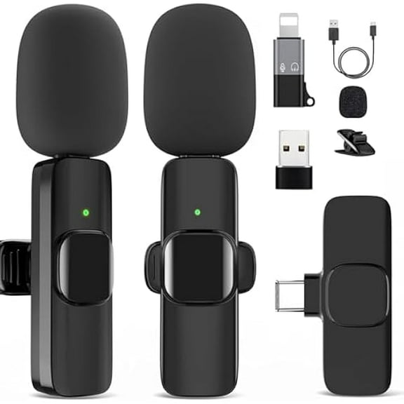 Wireless Microphone for iPhone 15 16iPad, Android, Lavalier Microphone for Video Recording, Noise Reduction, Clip on Mini Mic for Tiktok, YouTube, Vlog, Podcast, ASMR
