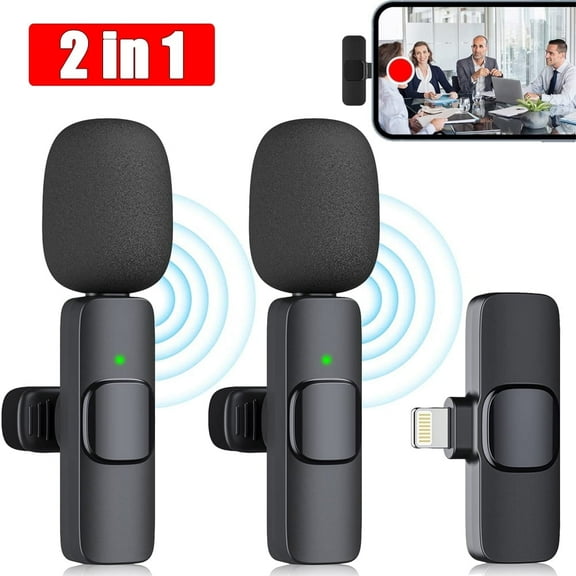 Wireless Microphone for iPhone, 6 Hours Battery Life for Conference Recording Live, 65 ft Barrier-Free Reception, YouTube TikTok Facebook, No App or Bluetooth, 2 Microphone 1 Lightning Receiver