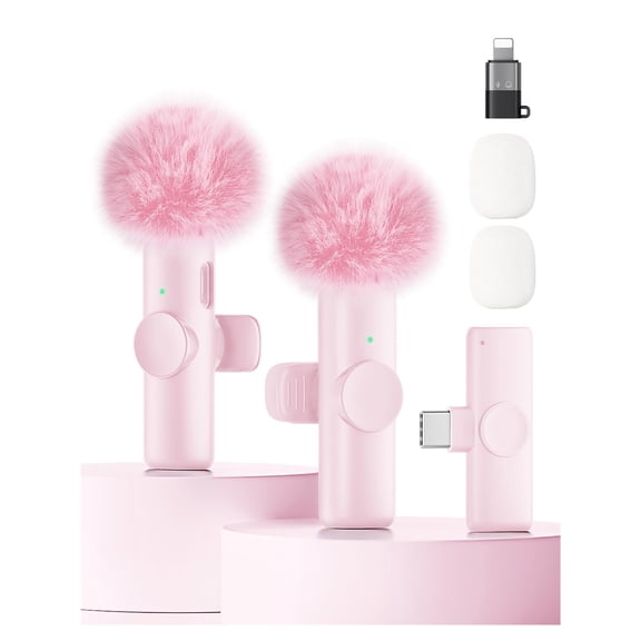Wireless Microphone for iPhone iPad and Android Phone, 2 Pack Wireless Lavalier Lapel Mic with Noise Reduction, Plug and Play Mini Microphone for Video Recording Interview YouTube TikTok Vlog