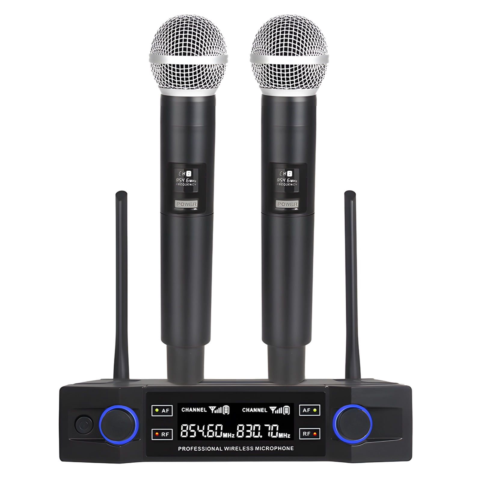 Wireless Microphone with Dual Handheld Mics, No Delay, Noise Reduction, Adjustable Volume, for Karaoke, Stage Performances, and More