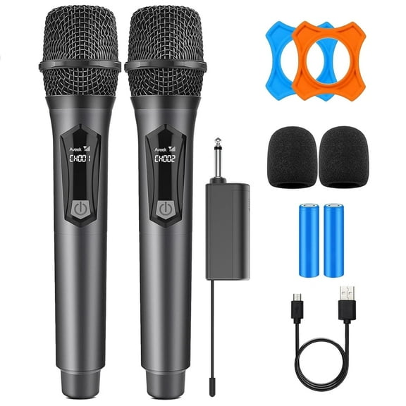 Wireless Microphones, 2 Packs Karaoke Dynamic Microphone for Speakers with Rechargeable Receiver(Work 6hs), for Singing, Christmas Party, Wedding, DJ, Speech