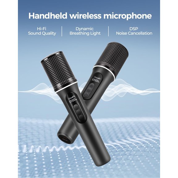 Wireless Microphones, 5-level Volume Adjustment, Dual Handheld Dynamic Mic with Dynamic Ambient Lighting,Ultra-Stable Rechargeable Receiver,40H Duration, 200ft Range,Karaoke Microphone for Singing