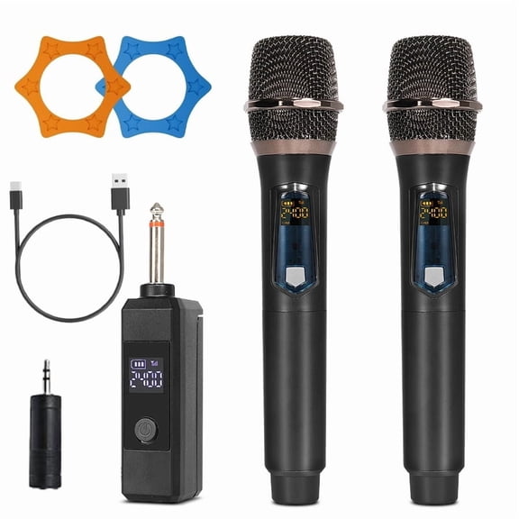 Wireless Microphones,Dual Handheld Mic with 2.4G Digital Transmission,Rechargeable Receiver 12H Battery,100ft Range,6.5mm/3.5mm Adapter for Karaoke,Live Streaming, Podcast,Video Recording
