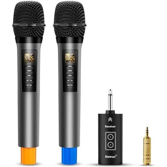 Wireless Microphones with Echo,Treble,Bass&Bluetooth,160FT Range,Portable UHF Handheld Karaoke Dynamic Microphone System with Rechargeable Receiver for Karaoke,Singing,Amp,PA System,DJ,Stage$$Music