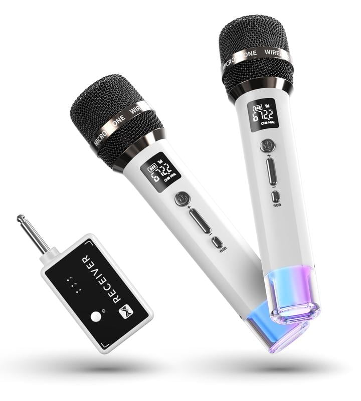 Wireless Microphones, Micorphone with One-to-One Chip Connection and LED Lights, 40H Duration, 200FT Range Receiving, Volume Control Karaoke Micorphone for Singing, Speech, Home Party, YouTube/Tiktok