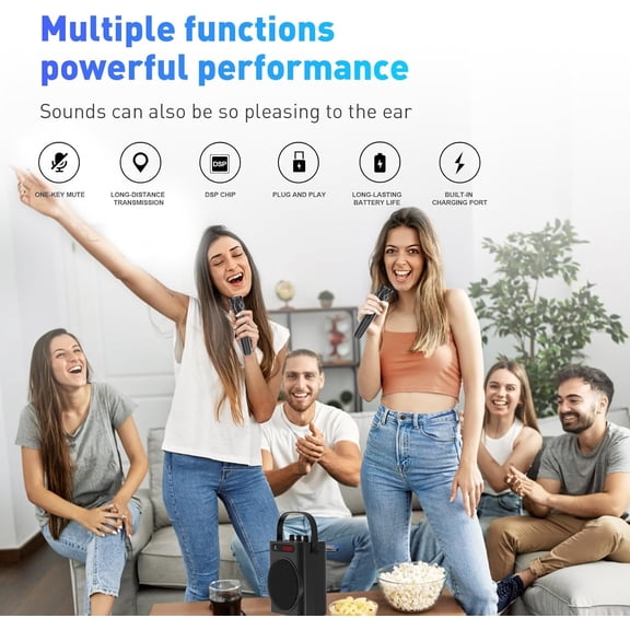 Wireless Microphones for Singing,Dual Handheld Dynamic Mic with Rechargeable Receiver,Karaoke Microphone Set for Singing,Wedding,Home Party, Classroom,Speech,Church,PA System,Plug and Play