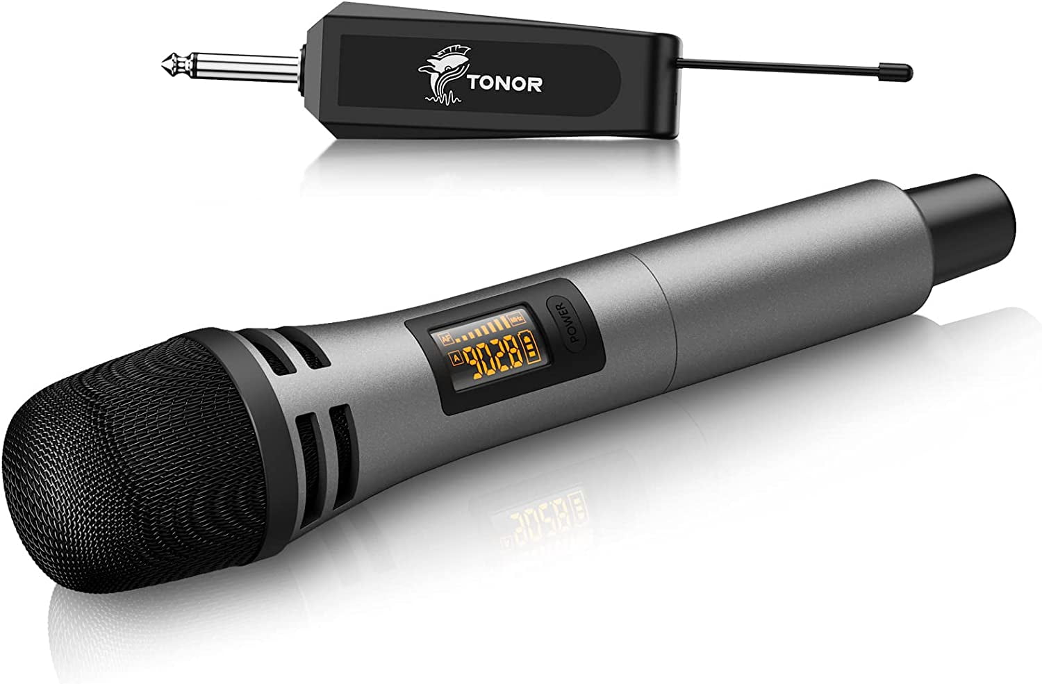 Wireless Microphones, TONOR UHF Handheld Cordless Dynamic Mic with  Rechargeable Receiver TW310 Grey 