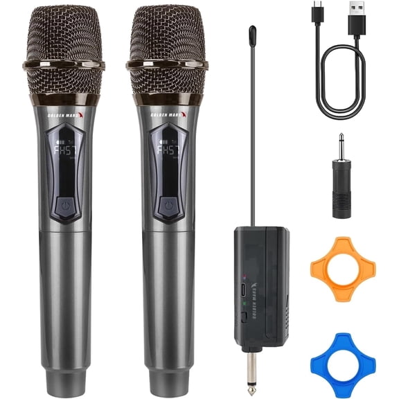 GOLDEN MARS Wireless Microphones,2.4GHz,Rechargeable 500ft Range Reception for Singing Karaoke DJ Party Speech Classroom Wedding Church