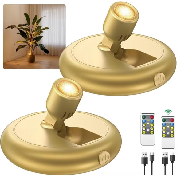 Wireless Mini Art Accent Spot Lights with Timer Remote - Rechargeable Battery LED Spotlight Indoor2Gold