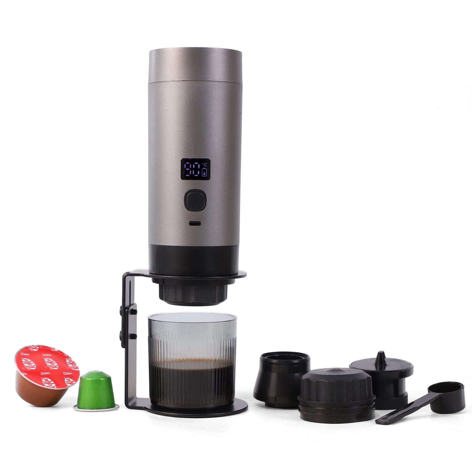 Wireless Mini Espresso Machine; Portable Coffee Maker for Travel/Camping/Office; 3-in-1 Single Serve Coffee Maker; Compatible with Capsules&Ground Coffee; Gifts for Espresso Lovers. Silver