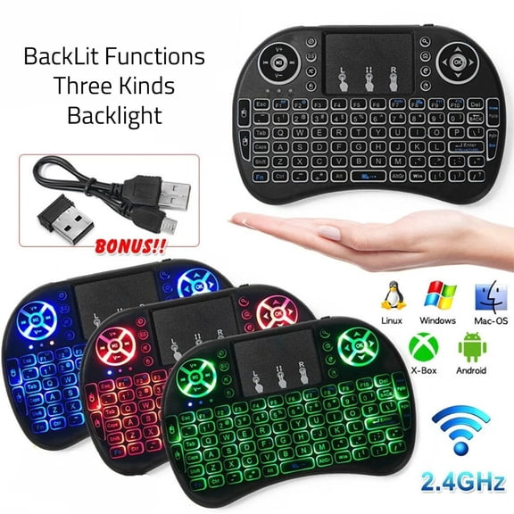 Wireless Mini Keyboard Remote with RGB Backlit Touchpad Mouse for Android TV Box/PC/HTPC