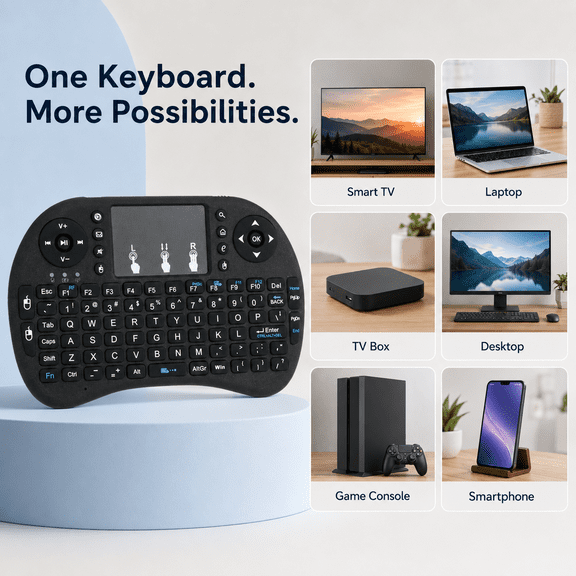Wireless Mini Keyboard with Touchpad, Handheld Remote Control for Smart TV, TV Box, Laptop, Desktop, Game Console and Smartphone