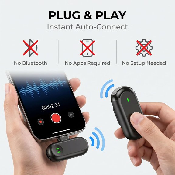 Wireless Mini Microphone for iPhone Android,Mini Mic for Video Recording,Plug & Play Lapel Professional Mic with Noise Reduction, Mute, and Reverb for YouTube TikTok Vlog Podcast