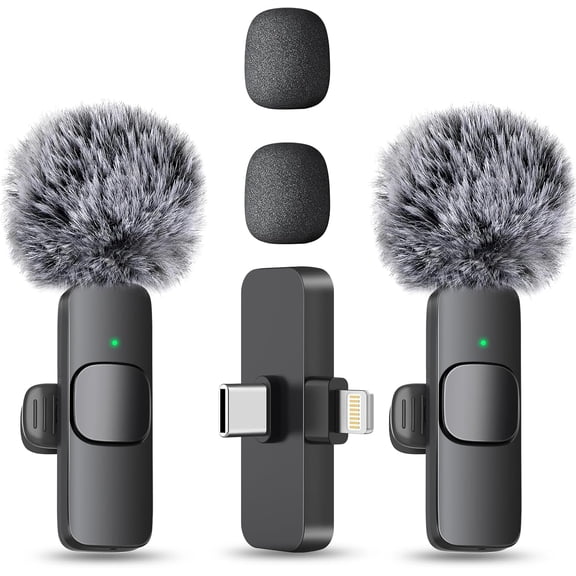 Wireless Mini Microphone for iPhone, Android Phone - 2 Pack Lavalier Lapel Mic for Audio Video Recording - Clip on Content Creator Microphones for YouTube Tiktok Podcast Vlogging