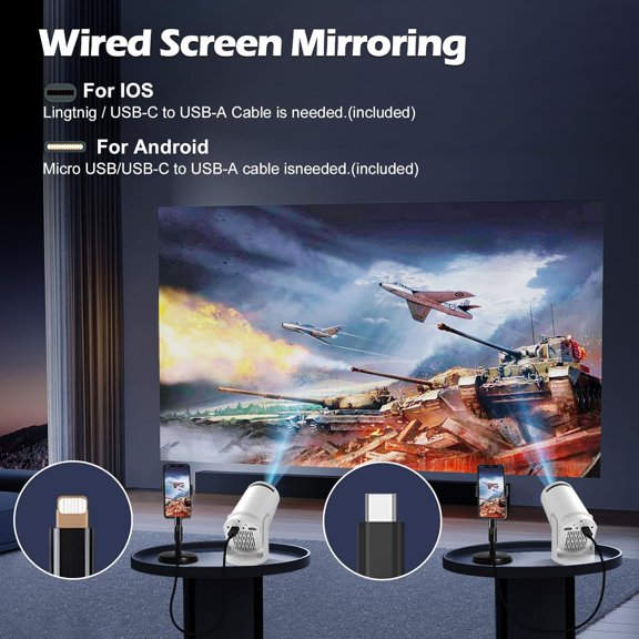 Wireless Mini Projector with WIFI 6 and Bluetooth, 4K 1080P Support Portable Projector 180 ° Rotatable. 17"-130" Screen Video Projector. Compatible for Smartphone, Laptop, PC(Q5 mate)