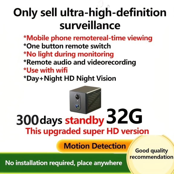 Wireless Mini Smart Camera 360° HD Indoor Security Monitor for Home Pet Baby Elderly Phone Remote Mobile View No Plug No Drill Battery Portable