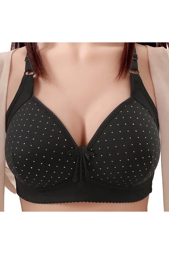 Wireless Minimal Support Everyday Bras - Women's Solid Color No Steel Ring Push Up Breathable Underwear Daily Bra Black 40
