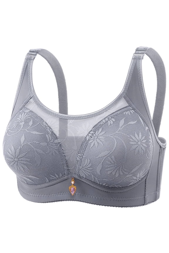 Wireless Minimal Support Everyday Bras - Women's Solid Color No Steel Ring Push Up Breathable Underwear Daily Bra Gray 40