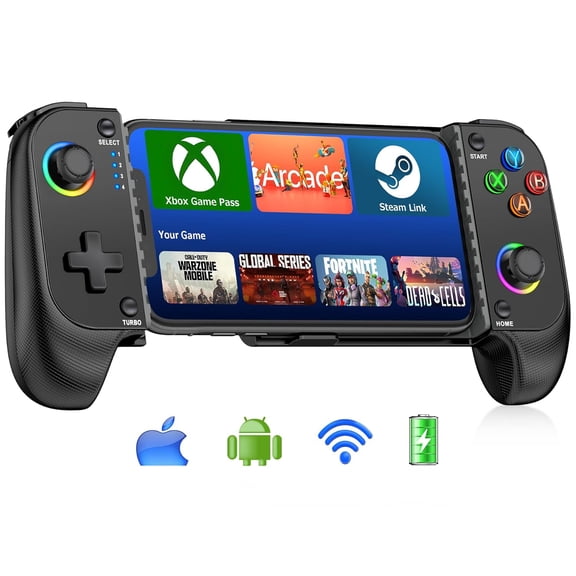 Wireless Mobile Controller for iPhone & Android - Hall Effect Joystick, No Drift Compatible with Game Pass, Steam Link, Call of Duty, Roblox