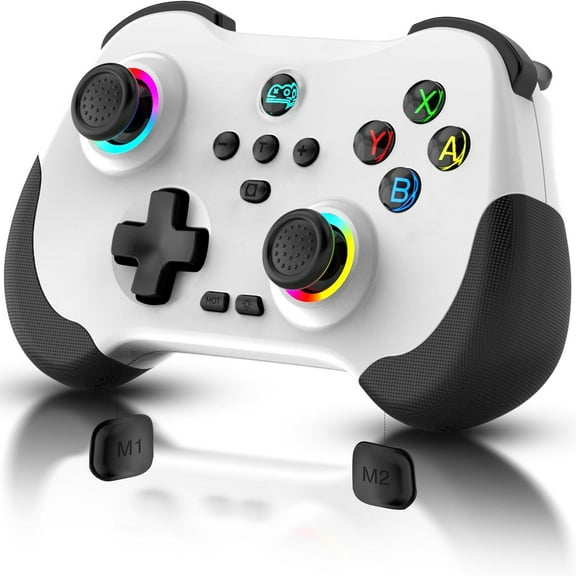 Wireless Gaming Controller Compatible with iPhone/iPad/Tablet, Joystick for iOS/Android, Features Macro Buttons, Hall-Rocker, Hall-Trigger-White