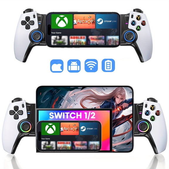 Wireless Mobile Gaming Controller for IOS/Android/Switch/OLED/Switch 2, Phone Game Controller for Xbox/Steam/GeForce Now/MFi Apple Arcade/, Controller with Hall Effect Joystick/RGB