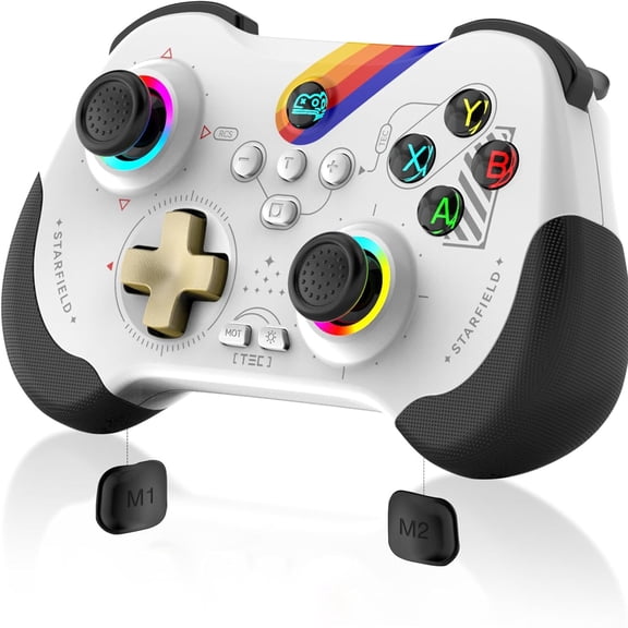 Wireless Gaming Controller Compatible with iPhone/iPad/Tablet, Joystick for iOS/Android, Features Macro Buttons, Hall-Rocker, Hall-Trigger-Starry Star White
