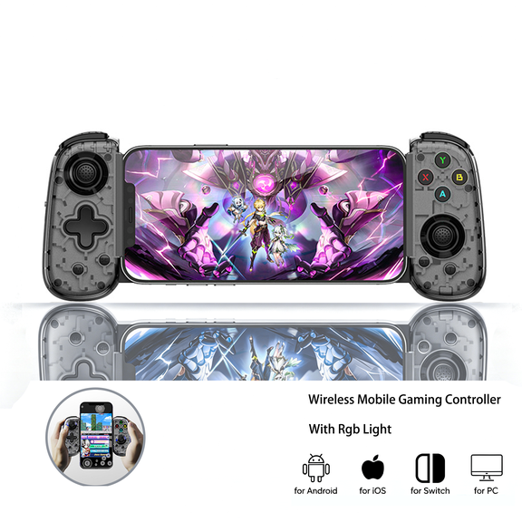 Wireless Mobile Gaming Controller with Rgb Light, Hall Effect Joystick, Bluetooth 5.3 Low Latency, Turbo Mode, Dual Vibration, Wireless/Wired Mode Stretchable Design for Android/Ios/Switch/PC