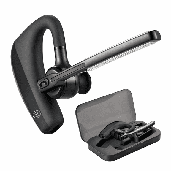 Wireless Mono Bluetooth Headset with Noise Cancelling Mic, 10H Talk Time, 180H Standby, Adjustable Microphone, Lightweight, Charging Case Included, Universal Compatible for iPhone, Android, Laptop