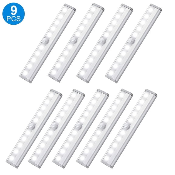 Wireless Motion Sensor Lights with Auto Shut-Off, Adhesive Ceiling or Wall Mount for Indoor Wardrobe Stairs Kitchen Bathroom Use, Infrared Detection