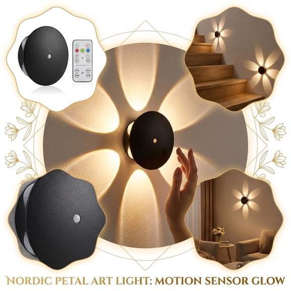 Wireless Motion Sensor Wall Light, Artistic Sunflower LED Sconce, Battery Operated Magnetic Eye Protection Lamp for Bedroom Reading, Hallway Accent Decor (Warm Light 3000k)
