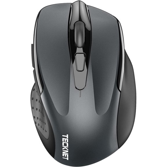 Wireless Mouse (2.4G & BT5.0/3.0) Silent 4800 DPI Computer USB A & Bluetooth Mouse 6 Buttons, Wide Compatibility - Grey