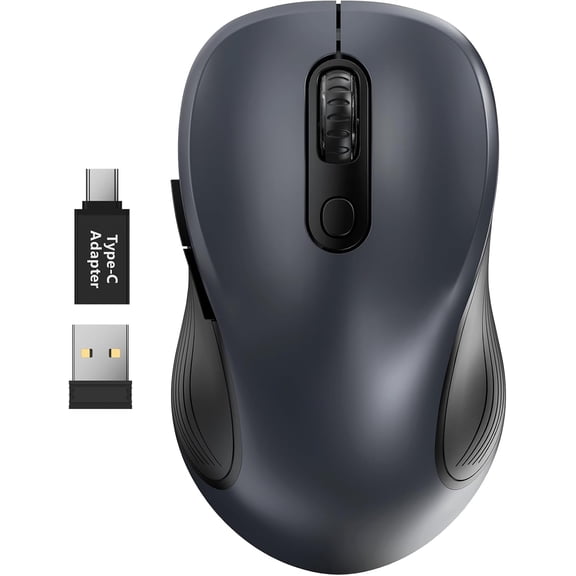 Wireless Mouse, 2.4G Ergonomic Computer Mouse with USB Receiver, 3 DPI Levels, 6 Buttons, Portable Optical Mice for Laptop, PC, Desktop, MacBook, Notebook, Office Work (Gray, 1 Pack)