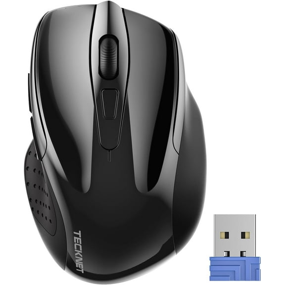 Wireless Mouse, 2.4G Ergonomic Optical Mouse, Computer Mouse for Laptop, PC, Computer, Chromebook, Notebook, 6 Buttons, 24 Months Battery Life, 2600 DPI, 5 Adjustment Levels - Black