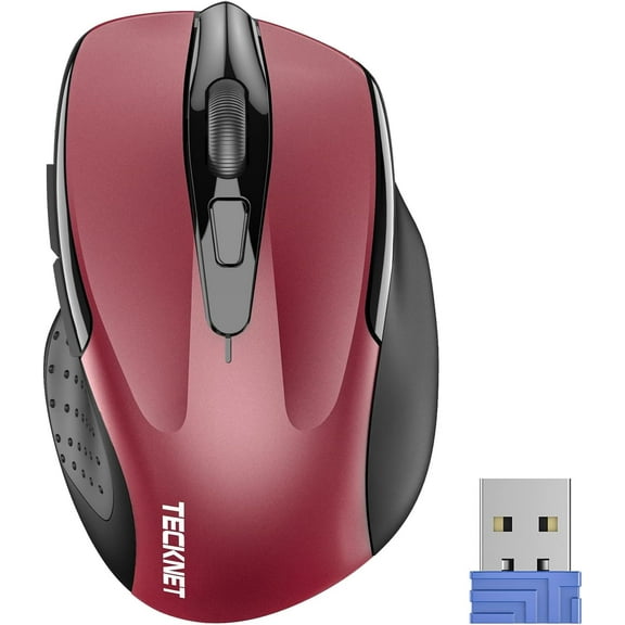 Wireless Mouse, 2.4G Ergonomic Optical Mouse, Computer Mouse for Laptop, PC, Computer, Chromebook, Notebook, 6 Buttons, 24 Months Battery Life, 2600 DPI, 5 Adjustment Levels - Red