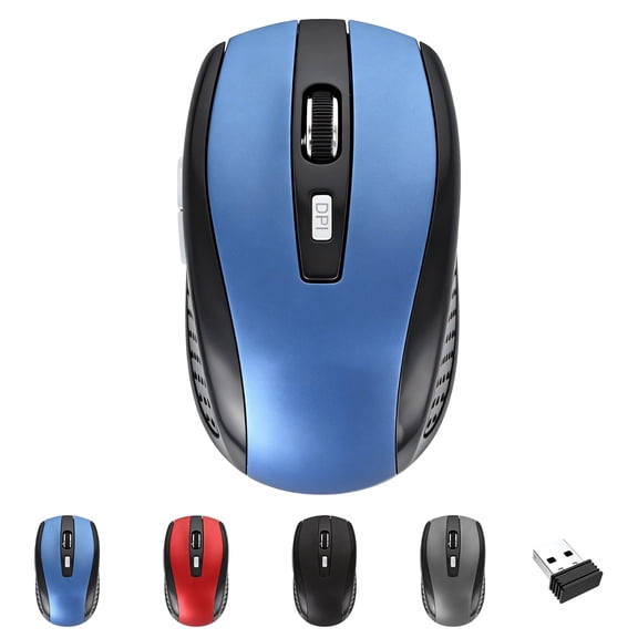 SANPTENT Wireless Mouse, Ergonomic, 2.4 GHz Optical, DPI Adjustable, Compatible With PC, Mac, Laptop, 6 Buttons - Blue