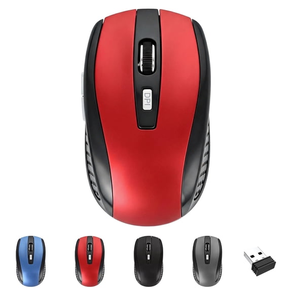 SANPTENT Wireless Mouse, Ergonomic, 2.4 GHz Optical, DPI Adjustable, Compatible With PC, Mac, Laptop, 6 Buttons - Red