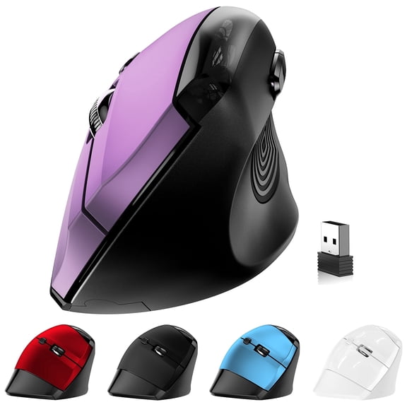 memzuoix Ergonomic Mouse Wireless,2.4G Optical Cordless Mice with 800/1200/1600 DPI,USB, Vertical Computer Wireless Mouse for Laptop, Mac,PC,Desktop (for Right Hand, Large),Purple Mouse
