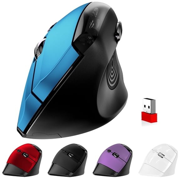 memzuoix Ergonomic Mouse Wireless,2.4G Optical Cordless Mice with 800/1200/1600 DPI,USB, Vertical Computer Wireless Mouse for Laptop, Mac,PC,Desktop (for Right Hand, Large),Blue Mouse