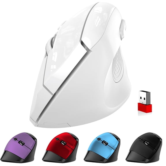 memzuoix Ergonomic Mouse Wireless,2.4G Optical Cordless Mice with 800/1200/1600 DPI,USB, Vertical Computer Wireless Mouse for Laptop, Mac,PC,Desktop (for Right Hand, Large),White Mouse