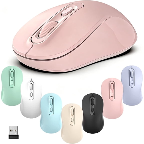 Wireless Mouse, 2026 New Model, Silent Click Ergonomic Design, Portable, 4 Buttons, Adjustable DPI (800/1200/1600), for Laptop/PC/Office (Pink)