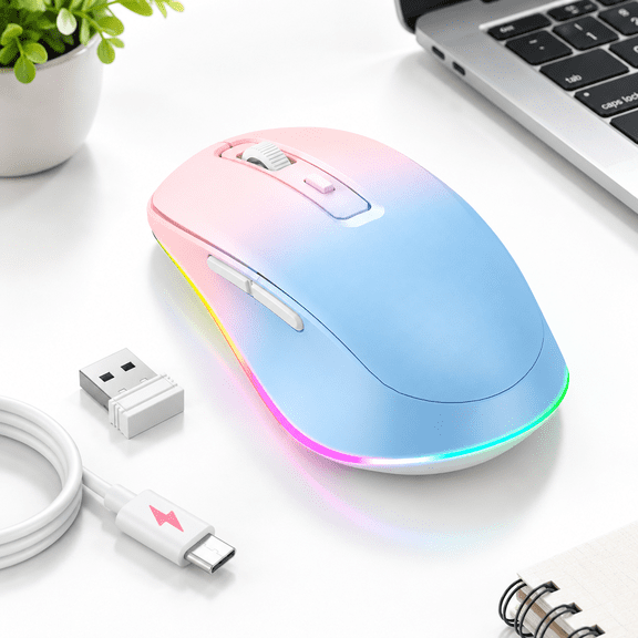 Wireless Mouse Blue to Pink with 2-in-1 Mouse and Computer Awake Function
