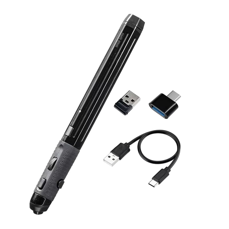 Wireless Mouse Bluetooth 3 Modes Charging Pen USB-A Type-C Type Novelty Universal for Home Office Computer Black,1 x Mouse pen 1 x Charging cable 2 x Adapters,Black
