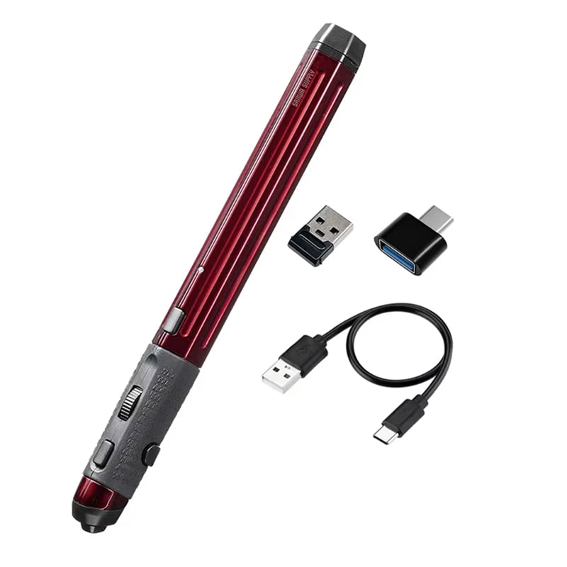 Wireless Mouse Bluetooth 3 Modes Charging Pen USB-A Type-C Type Novelty Universal for Home Office Computer Red,1 x Mouse pen 1 x Charging cable 2 x Adapters,Red