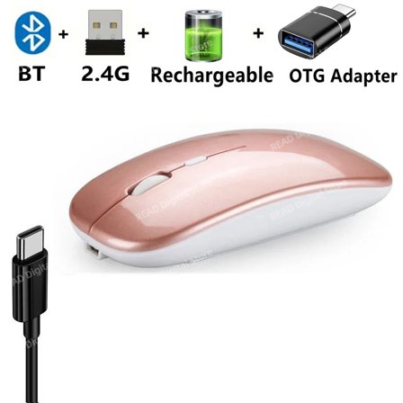 Wireless Mouse Bluetooth-Compatible Gaming Mouse (Dual Mode:BT+2.4Ghz) Ergonomic Rechargeable Mice for PC/Laptop/Macbook 