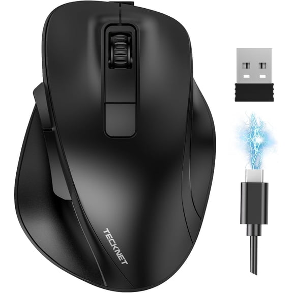 Wireless Mouse, Bluetooth Mouse (BT5.0/3.0 & 2.4G) Rechargeable 4800 DPI Silent Mice, Computer Mice with USB A Receiver,Ergonomic Grips Optical Cordless Mice for Laptop/Mac/PC,Black