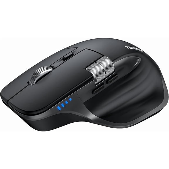 Wireless Mouse, Bluetooth Mouse (BT5.0/5.0 & 2.4G) Rechargeable Ergonomic Optical with 6 Adjustable DPI, Side Scroll, Quiet Clicks, USB A Receiver, 7 Buttons, Wide Compatibility - Black