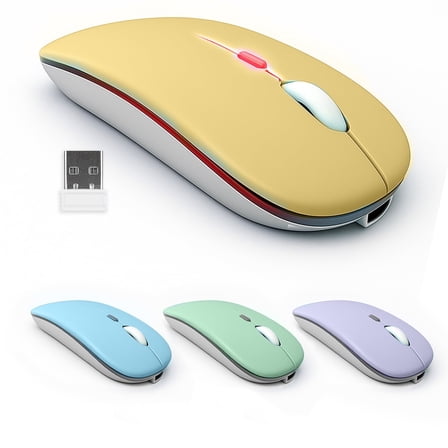 Wireless Mouse Bluetooth Mouse for Laptop PC Compute,Rechargeable Dual Mode Switch Mouse Bluetooth 5.0 and 2.4GHz USB Receiver (Yellow)
