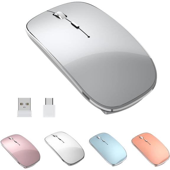 Wireless Mouse Chargeable Portable Silent USB and Type-C Dual Mode Wireless Mouse 3 Adjustable DPI for Laptop, Mac, Android, PC (Q23S Black) (Grey)